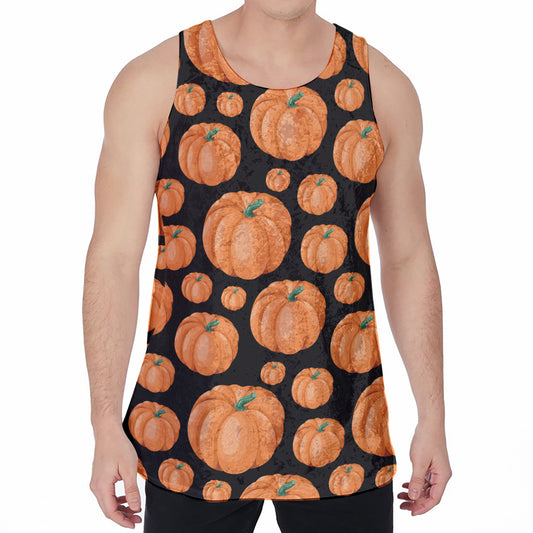 Orange Pumpkin Pattern Print Men's Velvet Tank Top
