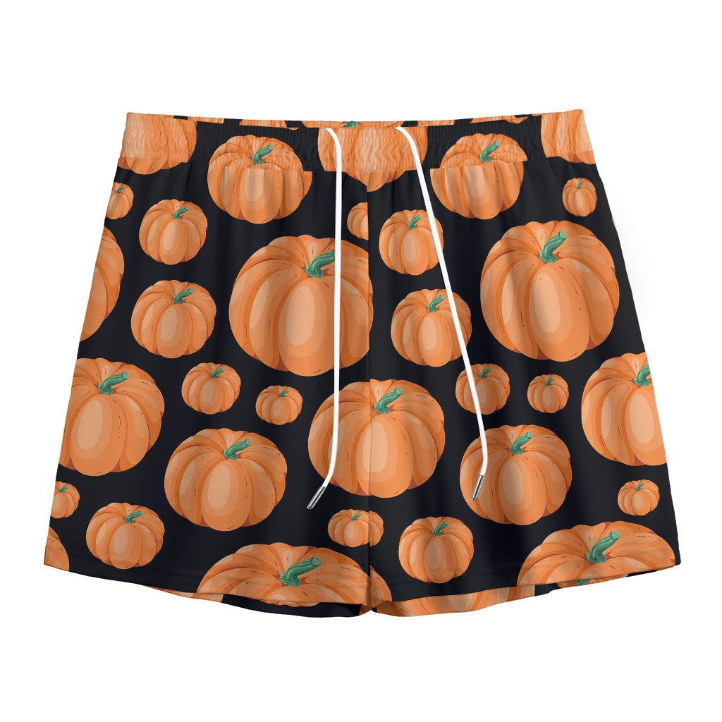 Orange Pumpkin Pattern Print Mesh Shorts