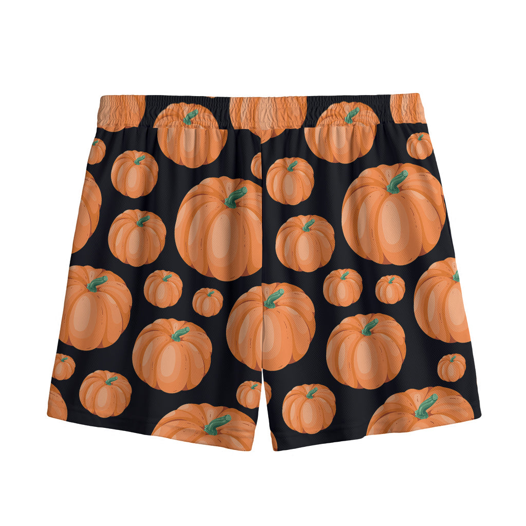Orange Pumpkin Pattern Print Mesh Shorts