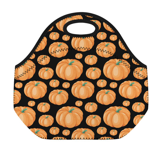 Orange Pumpkin Pattern Print Neoprene Lunch Bag