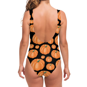 Orange Pumpkin Pattern Print One Piece Swimsuit