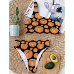 Orange Pumpkin Pattern Print One Shoulder Bikini Top