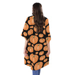 Orange Pumpkin Pattern Print Open Front Beach Cover Up