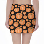 Orange Pumpkin Pattern Print Pencil Mini Skirt