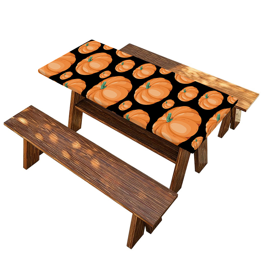 Orange Pumpkin Pattern Print Picnic Table Cover
