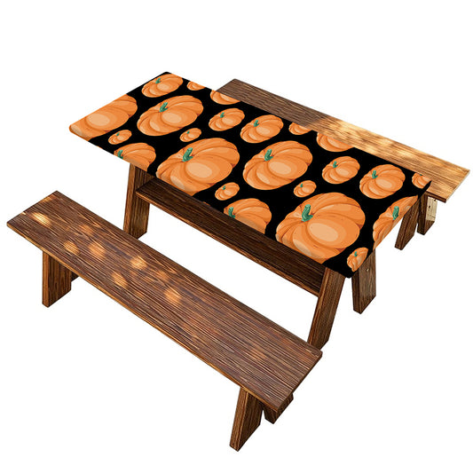 Orange Pumpkin Pattern Print Picnic Table Cover
