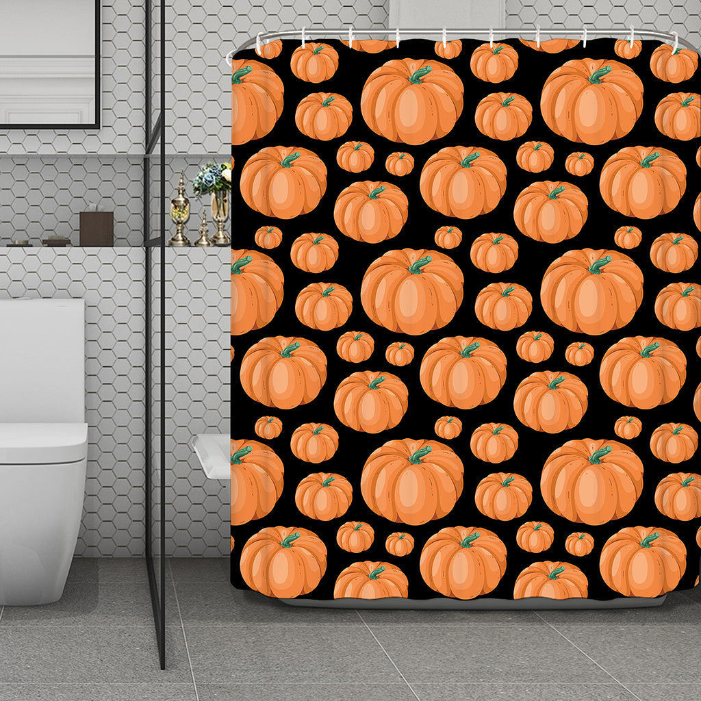 Orange Pumpkin Pattern Print Polyester Shower Curtain