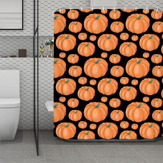 Orange Pumpkin Pattern Print Polyester Shower Curtain
