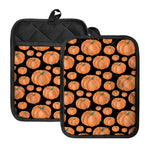 Orange Pumpkin Pattern Print Pot Holders With Pocket