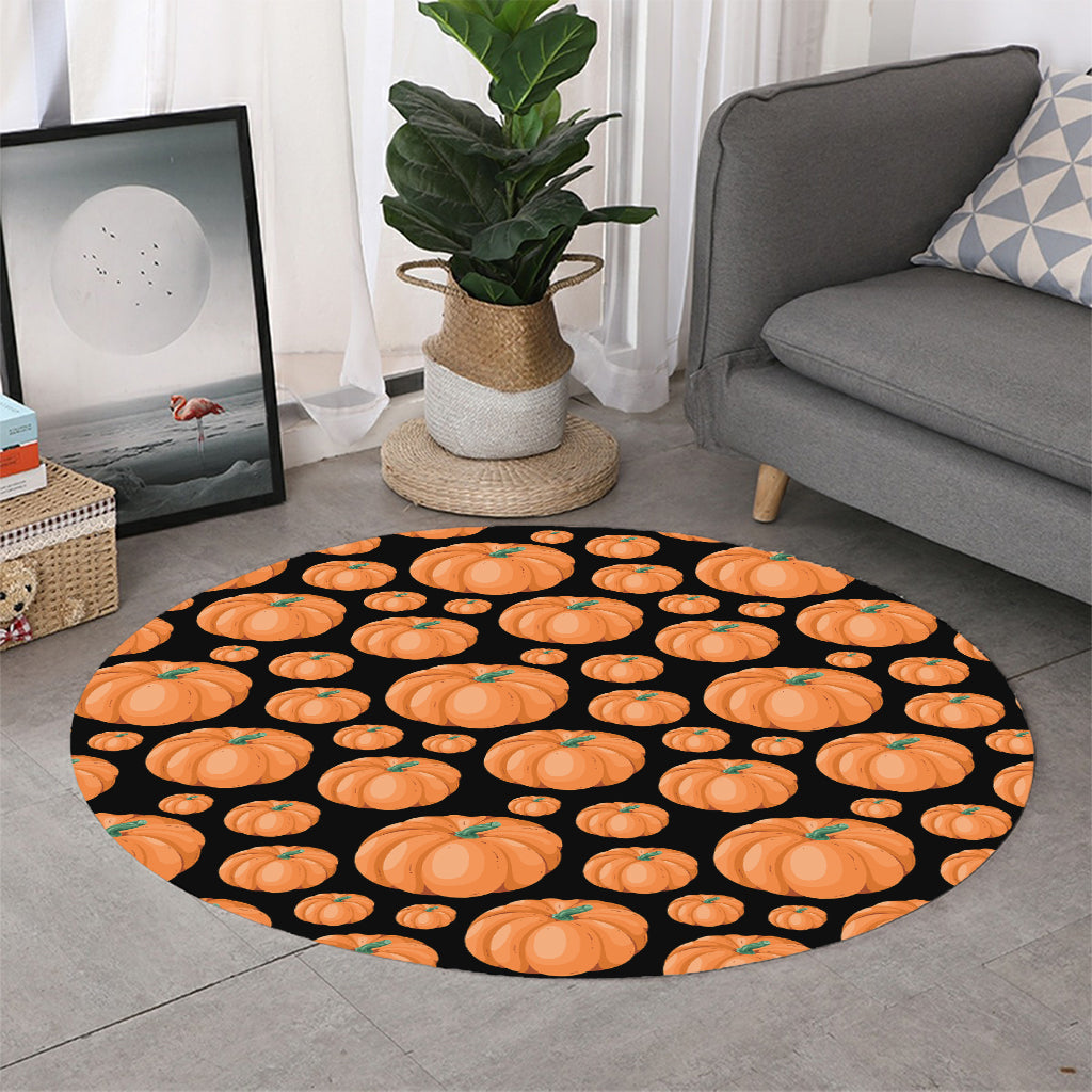 Orange Pumpkin Pattern Print Round Rug
