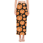 Orange Pumpkin Pattern Print Side Slit Maxi Skirt