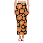 Orange Pumpkin Pattern Print Side Slit Maxi Skirt
