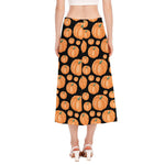 Orange Pumpkin Pattern Print Side Slit Midi Skirt