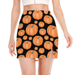Orange Pumpkin Pattern Print Side Slit Mini Skirt