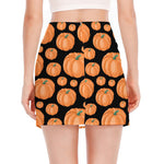 Orange Pumpkin Pattern Print Side Slit Mini Skirt