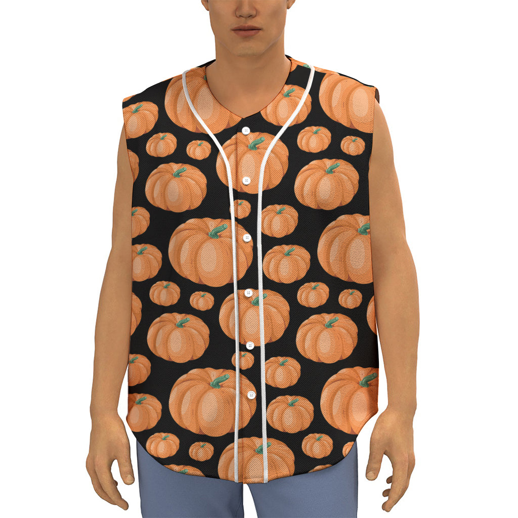 Orange Pumpkin Pattern Print Sleeveless Baseball Jersey
