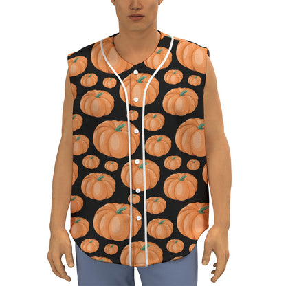 Orange Pumpkin Pattern Print Sleeveless Baseball Jersey