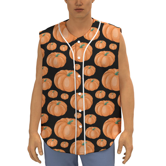 Orange Pumpkin Pattern Print Sleeveless Baseball Jersey