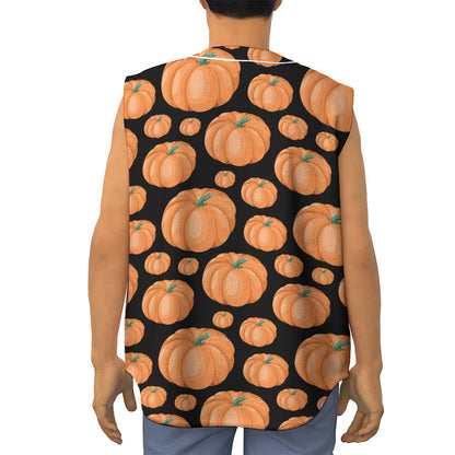 Orange Pumpkin Pattern Print Sleeveless Baseball Jersey