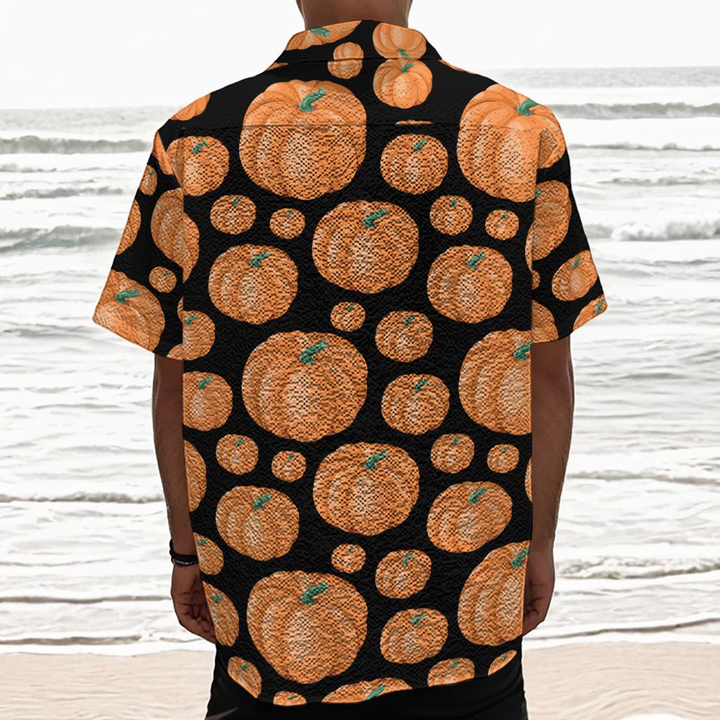 Orange Pumpkin Pattern Print Textured Short Sleeve Shirt