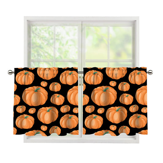 Orange Pumpkin Pattern Print Tier Curtains