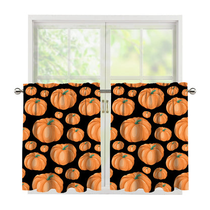 Orange Pumpkin Pattern Print Tier Curtains
