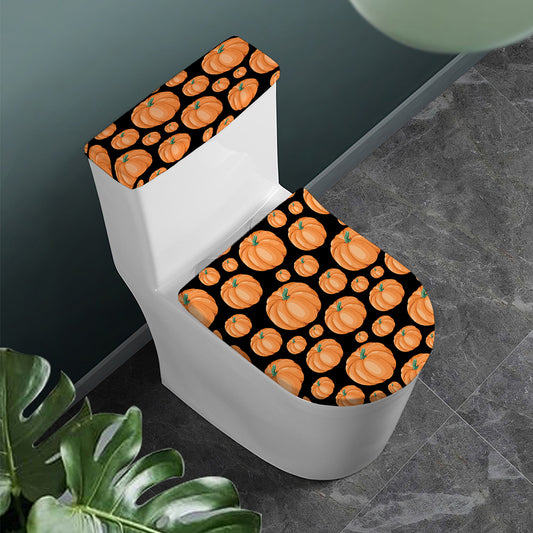 Orange Pumpkin Pattern Print Toilet Lid And Tank Cover Set