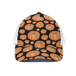 Orange Pumpkin Pattern Print White Mesh Trucker Cap