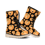Orange Pumpkin Pattern Print Winter Boots