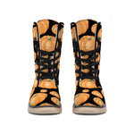 Orange Pumpkin Pattern Print Winter Boots