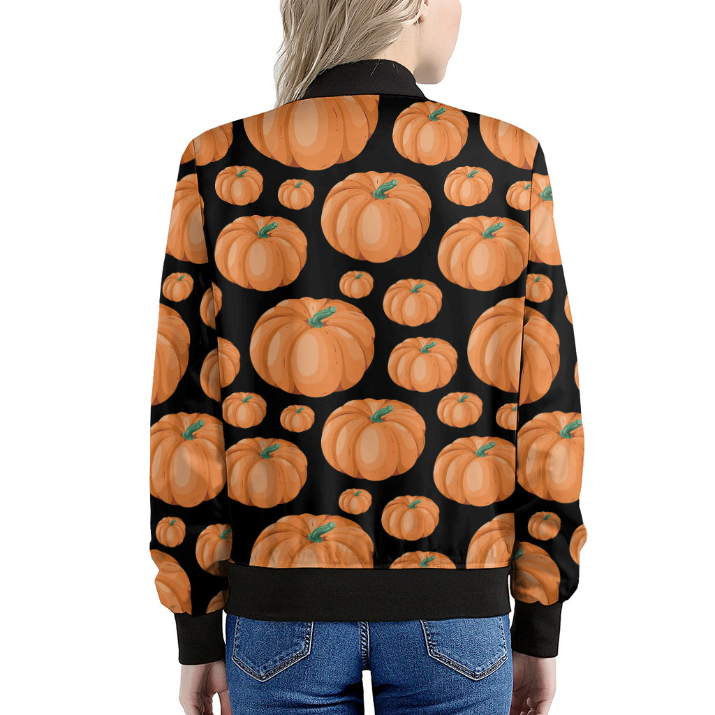 Orange Pumpkin Pattern Print Women's Bomber Jacket