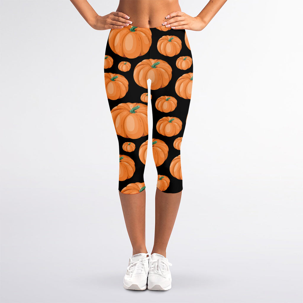 Orange Pumpkin Pattern Print Women's Capri Leggings