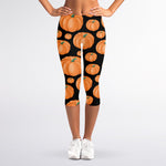 Orange Pumpkin Pattern Print Women's Capri Leggings