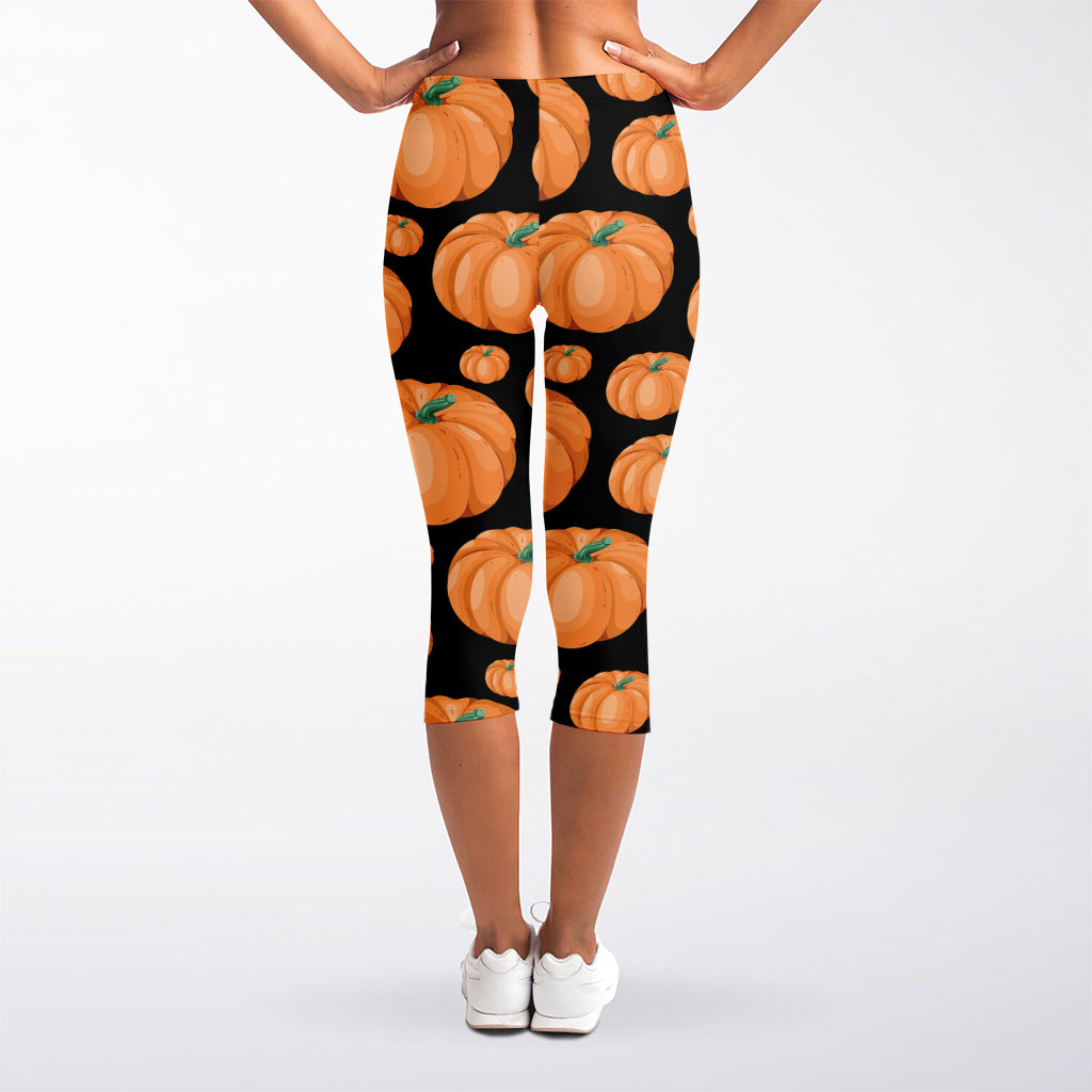 Orange Pumpkin Pattern Print Women's Capri Leggings