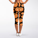 Orange Pumpkin Pattern Print Women's Capri Leggings