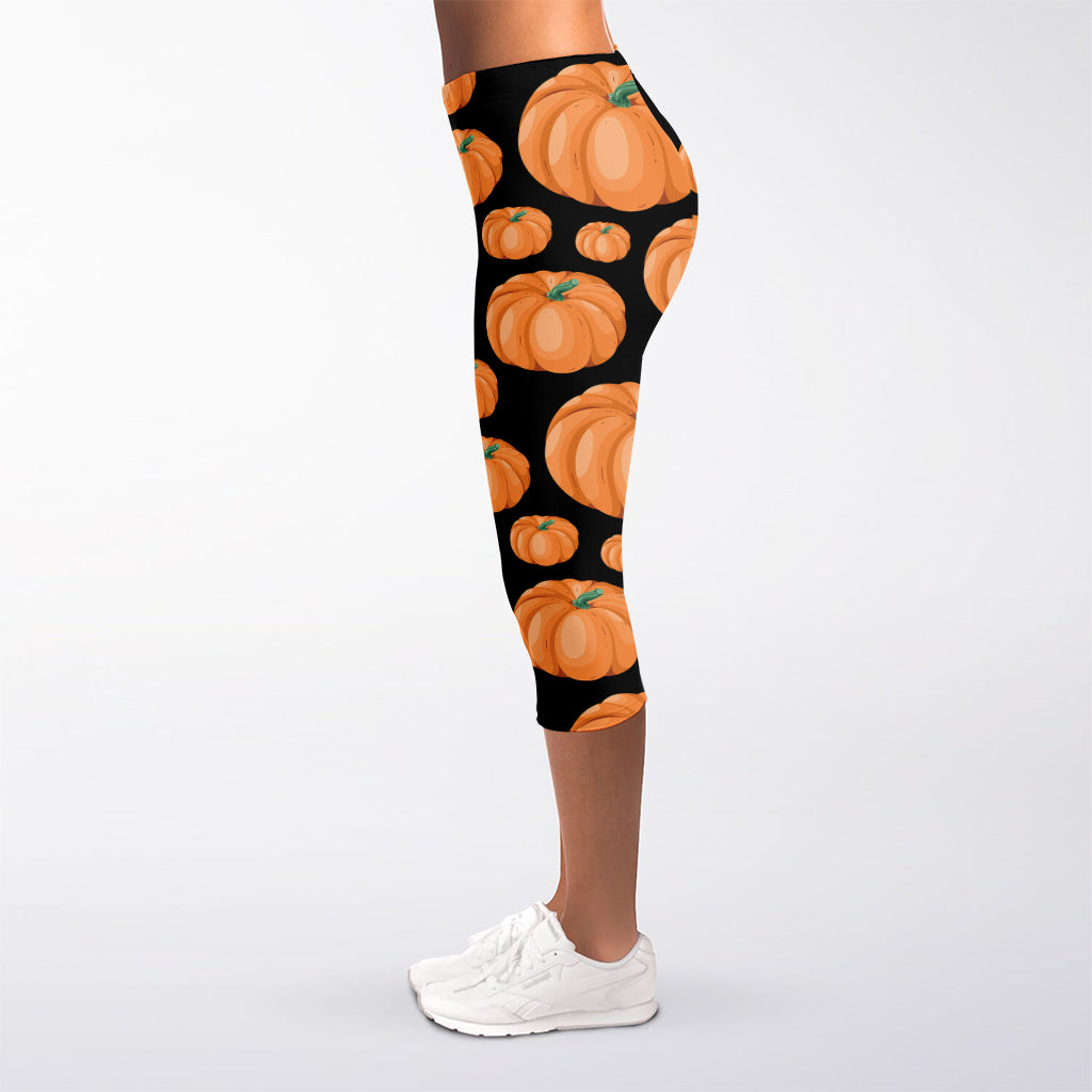 Orange Pumpkin Pattern Print Women's Capri Leggings