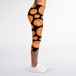 Orange Pumpkin Pattern Print Women's Capri Leggings