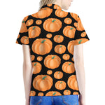 Orange Pumpkin Pattern Print Women's Polo Shirt