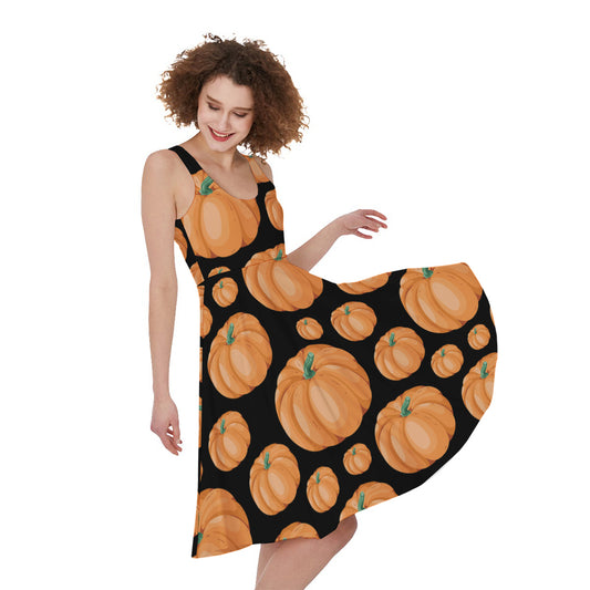 Orange Pumpkin Pattern Print Women's Sleeveless Dress