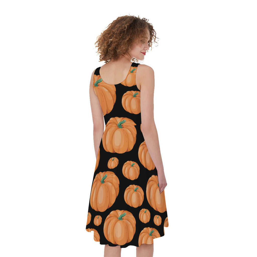 Orange Pumpkin Pattern Print Women's Sleeveless Dress