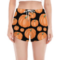 Orange Pumpkin Pattern Print Women's Split Running Shorts