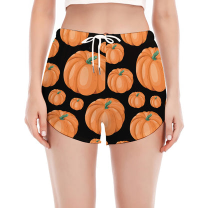 Orange Pumpkin Pattern Print Women's Split Running Shorts