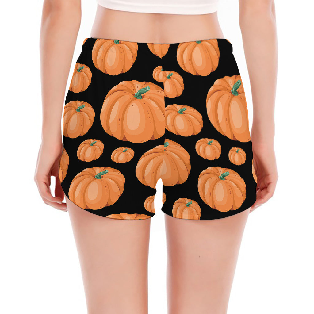 Orange Pumpkin Pattern Print Women's Split Running Shorts