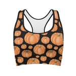 Orange Pumpkin Pattern Print Women's Sports Bra