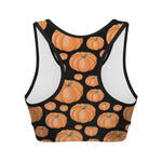 Orange Pumpkin Pattern Print Women's Sports Bra