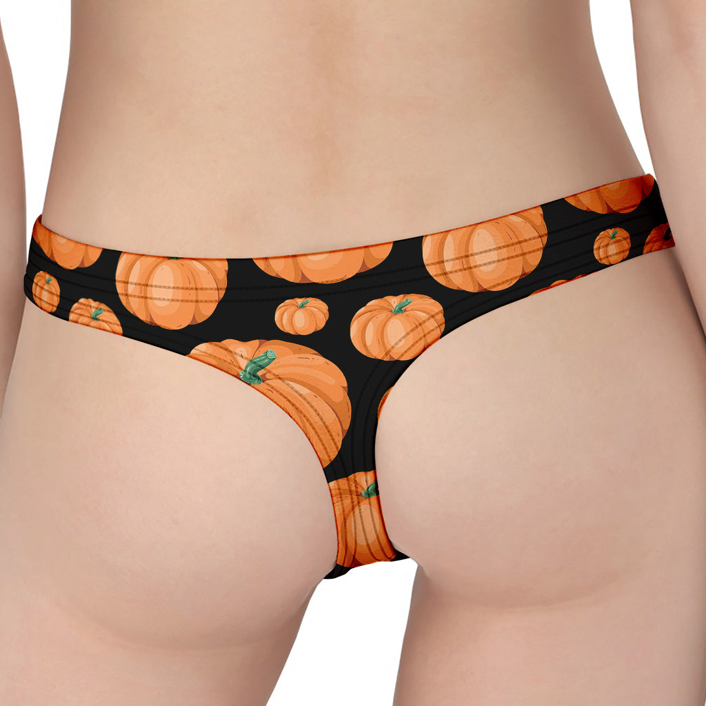 Orange Pumpkin Pattern Print Women's Thong