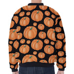 Orange Pumpkin Pattern Print Zip Sleeve Bomber Jacket