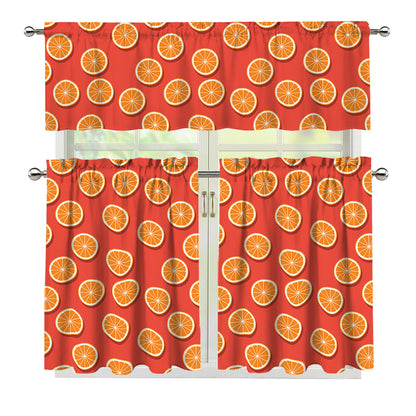 Orange Slices Pattern Print 3 Piece Kitchen Curtains