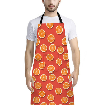 Orange Slices Pattern Print Bib Apron With Pocket