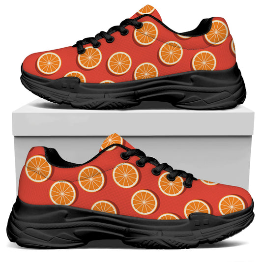 Orange Slices Pattern Print Black Chunky Shoes